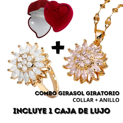COLLAR GIRASOL Y ANILLO GIRATORIO + CAJA DE LUJO Y ENVIO GRATIS 🎁