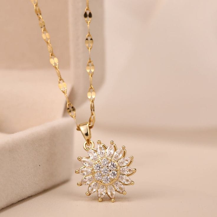 COLLAR GIRASOL Y ANILLO GIRATORIO + CAJA DE LUJO Y ENVIO GRATIS 🎁
