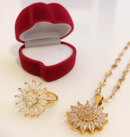 COLLAR GIRASOL Y ANILLO GIRATORIO + CAJA DE LUJO Y ENVIO GRATIS 🎁